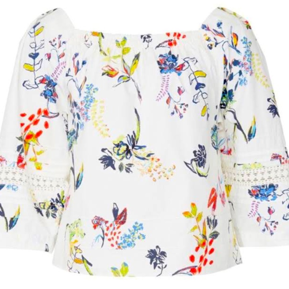 Tanya Taylor Stassi White Floral Crochet Trim Cotton Top Size 8 NEW WITH TAGS